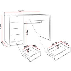 Garnero Arredamenti Scrivania 120x55cm con 5 cassetti cannettata Athena Bianco Sale
