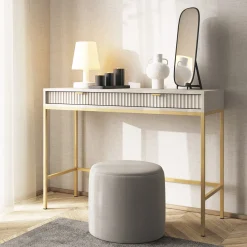 Garnero Arredamenti Scrivania 104x77cm consolle ingresso 2 cassetti moderna Alisa Beige