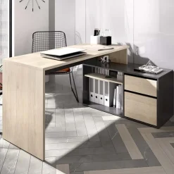 Garnero Arredamenti Scrivania 139x92cm ufficio angolare moderna rovere grafite Teddy Rovere - Grafite Clearance