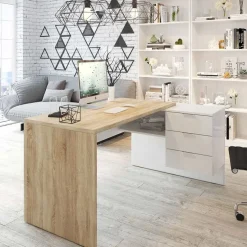 Garnero Arredamenti Scrivania 145x108cm ufficio reversibile bianco opaco rovere Work Discount