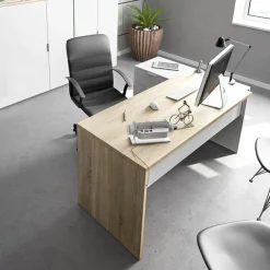 Garnero Arredamenti Scrivania 145x108cm ufficio reversibile bianco opaco rovere Work Discount