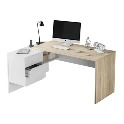 Garnero Arredamenti Scrivania 145x108cm ufficio reversibile bianco opaco rovere Work Discount