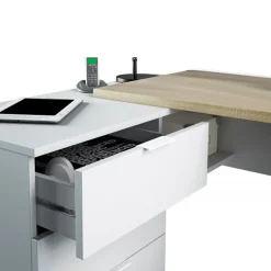 Garnero Arredamenti Scrivania 145x108cm ufficio reversibile bianco opaco rovere Work Discount