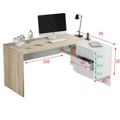 Garnero Arredamenti Scrivania 145x108cm ufficio reversibile bianco opaco rovere Work Discount