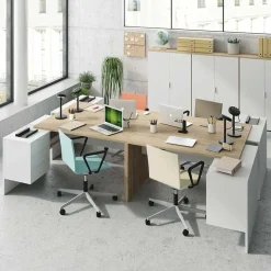 Garnero Arredamenti Scrivania 145x108cm ufficio reversibile bianco opaco rovere Work Discount