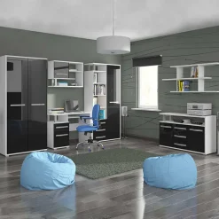 Garnero Arredamenti Scrivania 100x53cm ufficio salvaspazio bianco opaco e nero lucido Rosy Online