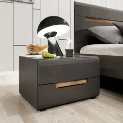 Garnero Arredamenti Set 2 comodini 52x35h cm 2 cassetti lucido rovere Dubai Gihome® Antracite Sale