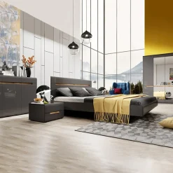 Garnero Arredamenti Set 2 comodini 52x35h cm 2 cassetti lucido rovere Dubai Gihome® Antracite Sale