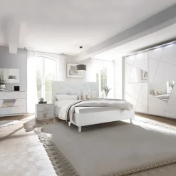 Garnero Arredamenti Set 2 comodini 51x48h cm con cassetti bianco opaco frassinato con serigrafia e specchio Olimpo Hot