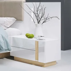 Garnero Arredamenti Set 2 comodini 60x102h cm design bianco lucido rovere Noa