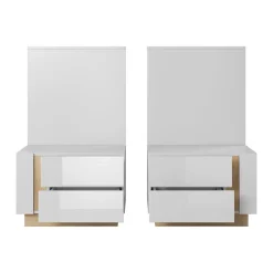 Garnero Arredamenti Set 2 comodini 60x102h cm design bianco lucido rovere Noa