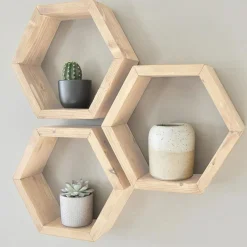 Garnero Arredamenti Set 3 mensole soggiorno design moderno pino chiaro Furnari New