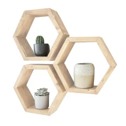 Garnero Arredamenti Set 3 mensole soggiorno design moderno pino chiaro Furnari New