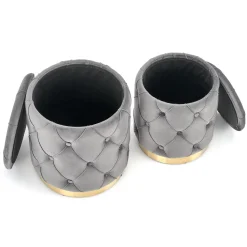Garnero Arredamenti Set 2 pouf con contenitore in velluto Emil Grigio Clearance