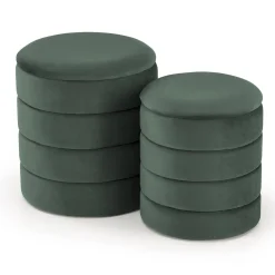 Garnero Arredamenti Set 2 pouf contenitori in velluto scuro Xavier Verde