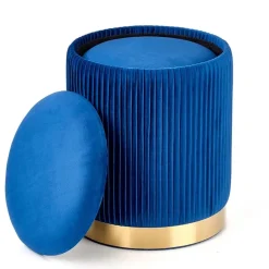 Garnero Arredamenti Set 2 pouf in velluto contenitore blu oro Cubal Blu - Oro Best