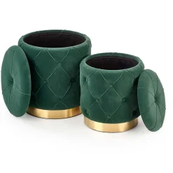 Garnero Arredamenti Set 2 pouf moderno contenitore in velluto Emil Verde Best
