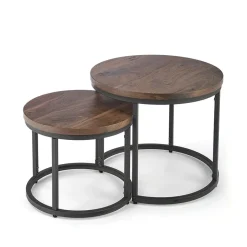 Garnero Arredamenti Set 2 tavolini da salotto rotondi noce nero Pueblo Best