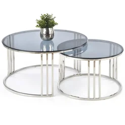 Garnero Arredamenti Set 2 tavolini da salotto rotondi vetro fumé acciaio cromato Love Sale
