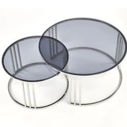 Garnero Arredamenti Set 2 tavolini da salotto rotondi vetro fumé acciaio cromato Love Sale