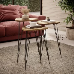 Garnero Arredamenti Set 3 tavolini da salotto industrial rovere metallo Agnes New