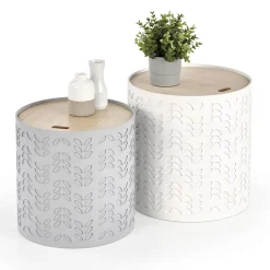 Garnero Arredamenti Set 2 tavolini da salotto rotondi bianchi opaco grigio Ennis Sale