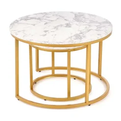 Garnero Arredamenti Set 2 tavolini rotondi da salotto effetto marmo bianco oro Lepi Online