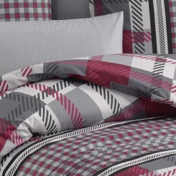 Garnero Arredamenti Set copripiumino matrimoniale oversize e federe a quadretti 240x260cm rosso grigio Doroty Discount