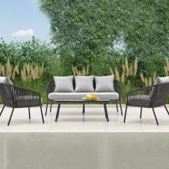 Garnero Arredamenti Set da giardino divano, poltrona, tavolino in vetro grigio Dalian Online