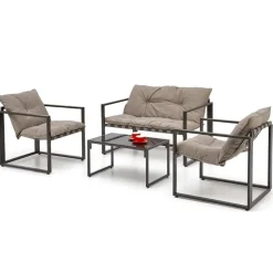 Garnero Arredamenti Set da giardino divano, poltrona, tavolino in vetro nero marrone Surat Clearance