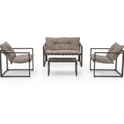 Garnero Arredamenti Set da giardino divano, poltrona, tavolino in vetro nero marrone Surat Clearance