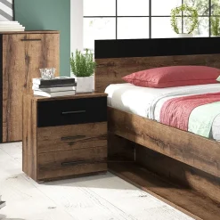 Garnero Arredamenti Set due comodini 46x56h cm moderni rovere scuro e nero Lisbona Gihome® Clearance