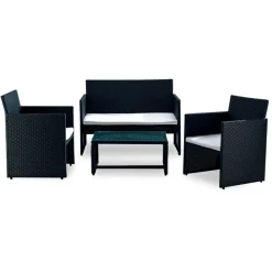 Garnero Arredamenti Set giardino 2 poltrone, divano e tavolino in rattan Mara Nero