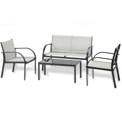 Garnero Arredamenti Set giardino 2 poltrone, divano e tavolino in textilene grigio Neiva Best