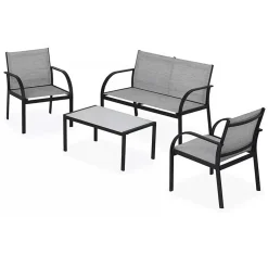 Garnero Arredamenti Set giardino 2 poltrone, divano e tavolino in textilene grigio Neiva Best