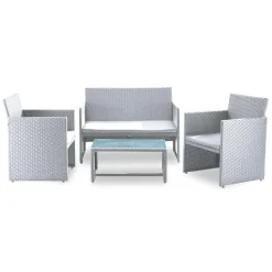 Garnero Arredamenti Set giardino 2 poltrone, divano e tavolino in rattan Mara Bianco Best