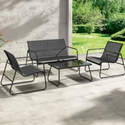 Garnero Arredamenti Set giardino relax 75x45cm 2 sedie divano e tavolino acciaio grigio Eden Best
