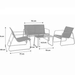 Garnero Arredamenti Set giardino relax 75x45cm 2 sedie divano e tavolino acciaio grigio Eden Best