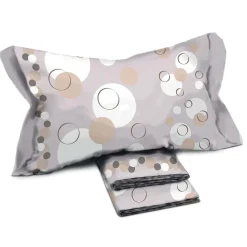 Garnero Arredamenti Set lenzuola matrimoniali in cotone fantasia cerchi grigio Cream
