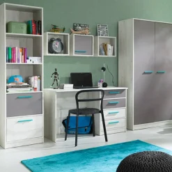 Garnero Arredamenti Set scrivania+armadio+colonna grigio bianco pino grigio blu Maya Gihome® New