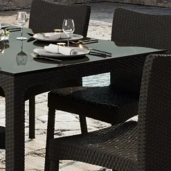 Garnero Arredamenti Set tavolo da giardino esterno bar dehors rettangolare 150x90cm + 6 sedie effetto rattan Conchiglia Marrone Clearance