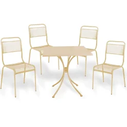 Garnero Arredamenti Set tavolo quadrato 70x70cm + 4 sedie da giardino crema Morena Outlet