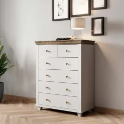Garnero Arredamenti Settimino 90x113h cm 6 cassetti moderno quercia Texel Bianco Frassinato Discount