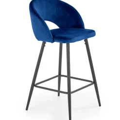 Garnero Arredamenti Sgabello alto moderno da bar in velluto nero Fober Blu