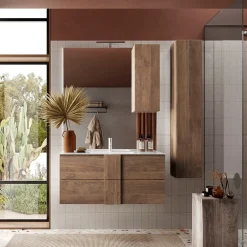 Garnero Arredamenti Specchiera bagno con led e pensile 80x110cm rovere Alvarez Noce Best