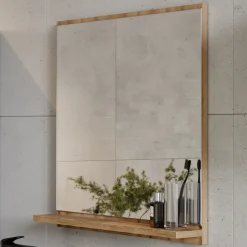 Garnero Arredamenti Specchio da parete 60x57cm con mensola rovere Bully Discount