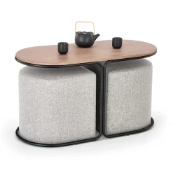 Garnero Arredamenti Tavolino da salotto con pouf in tessuto noce grigio nero Duchessa New