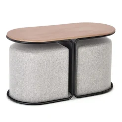 Garnero Arredamenti Tavolino da salotto con pouf in tessuto noce grigio nero Duchessa New