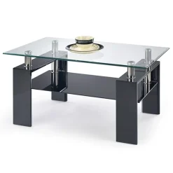 Garnero Arredamenti Tavolino da salotto con ripiano 110x60cm nero vetro acciaio Nigel Clearance