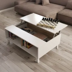 Garnero Arredamenti Tavolino da salotto contenitore 100x68cm design elevabile bianco rovere Ines Outlet